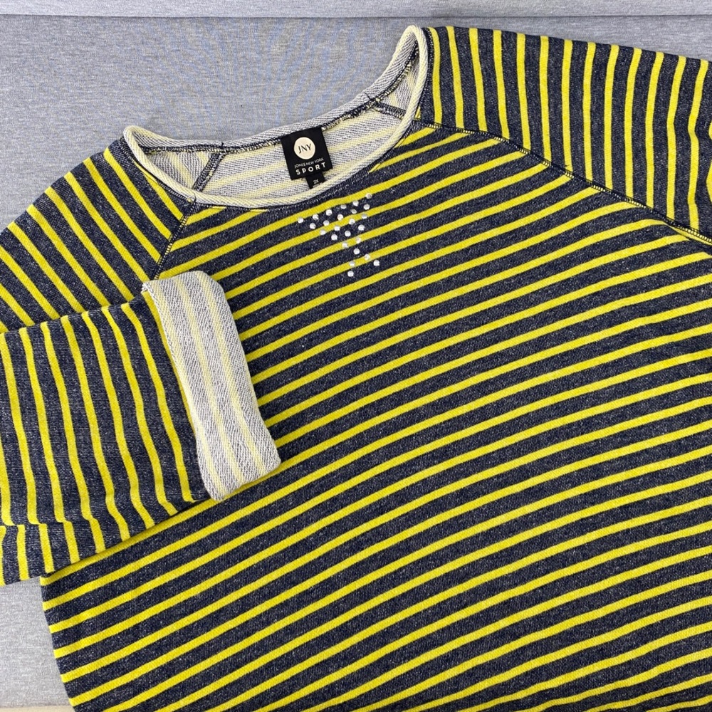 JNY‎ Jones New York Sport Striped Raglan Sleeve Crew Neck Sweatshirt Top Women's